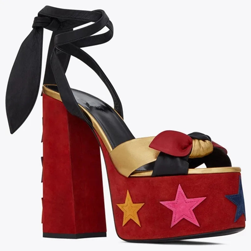 Silk Sandals Platform Ankle Strap Open Toe — Red | KIMLUD