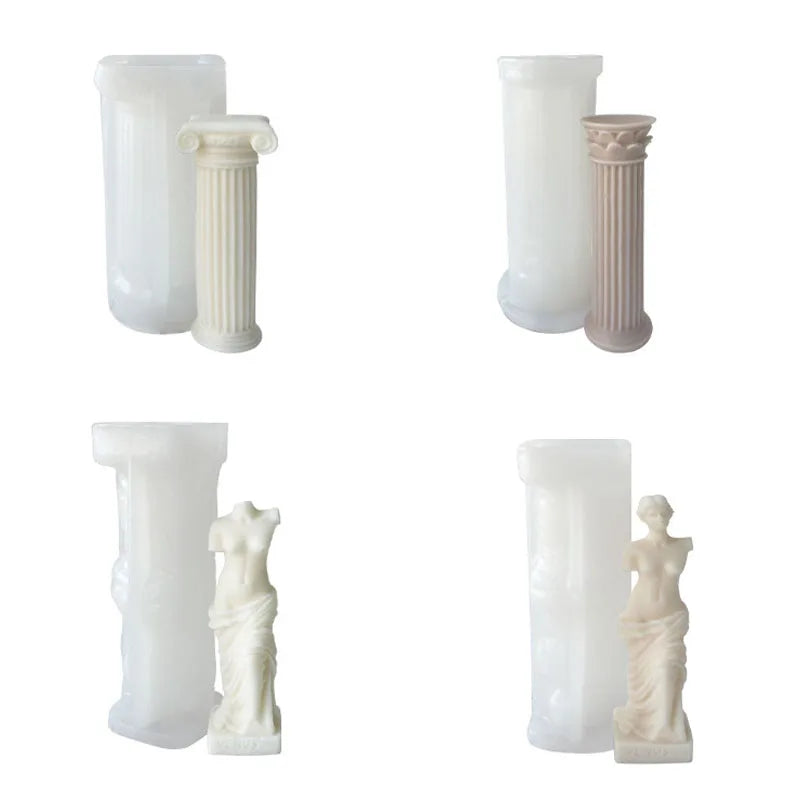 KIMLUD, 3D Roman Column Candle Mold Ancient Pillar Silicone Mold DIY Venus Portrait Scented Candle Body Plaster Silicone Mold Home Decor, KIMLUD Womens Clothes