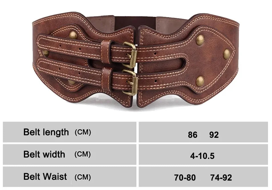 Wide Elastic Belts Leather Double Needle Buckle — Black | KIMLUD