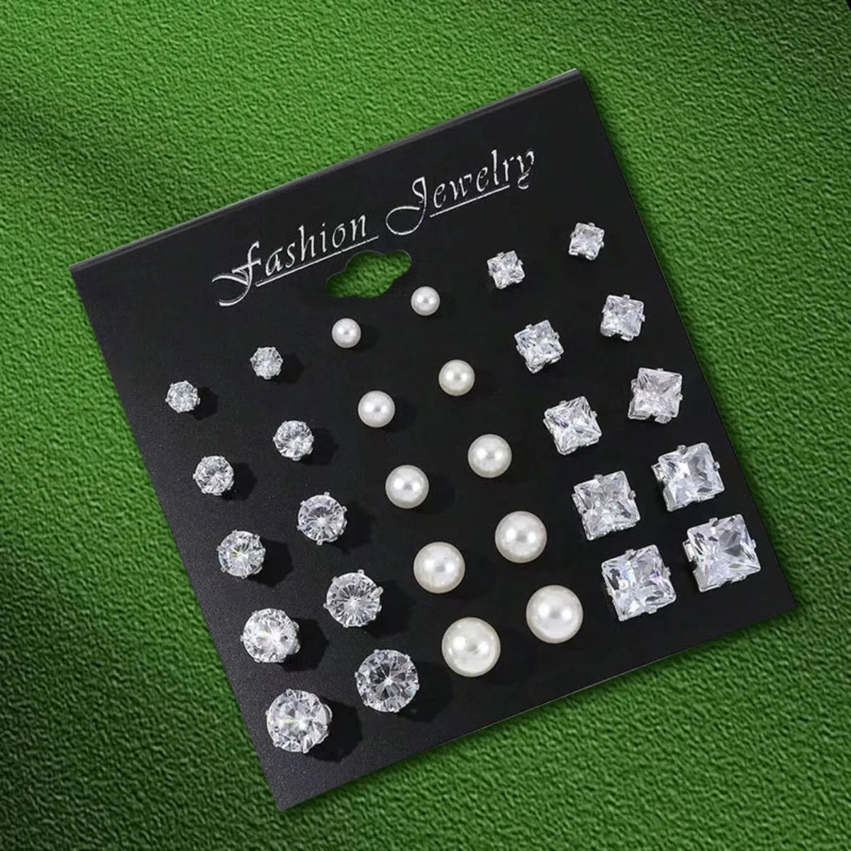 Stainless Steel Stud Earrings With Gemstone Buds Round — Silver | KIMLUD