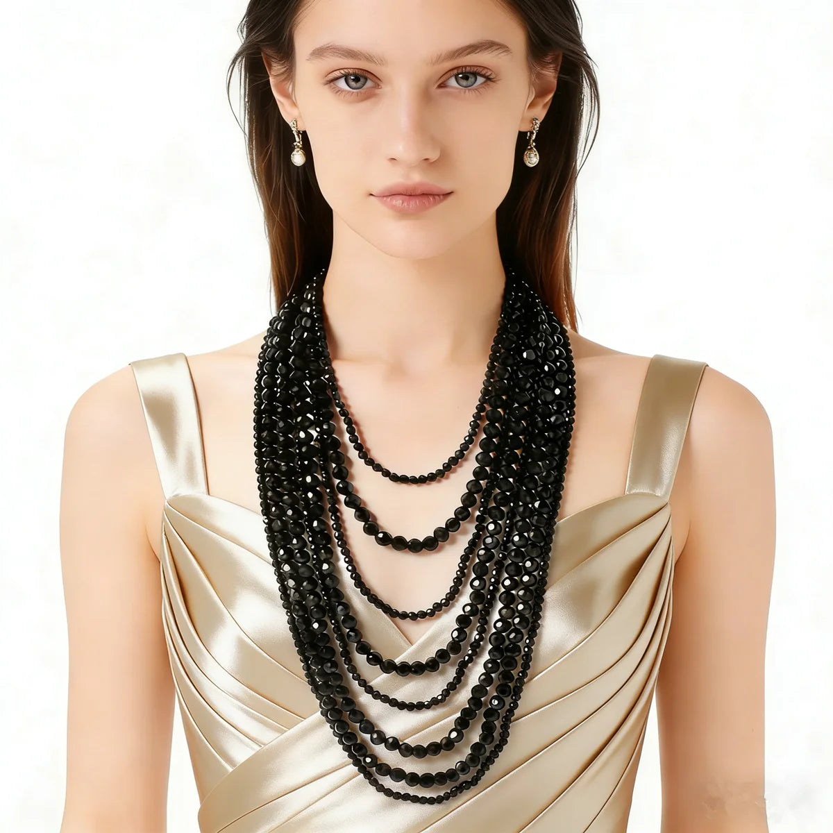 Necklaces – Multi-Layer Bohemian Style – Acrylic Beaded – Black | KIMLUD