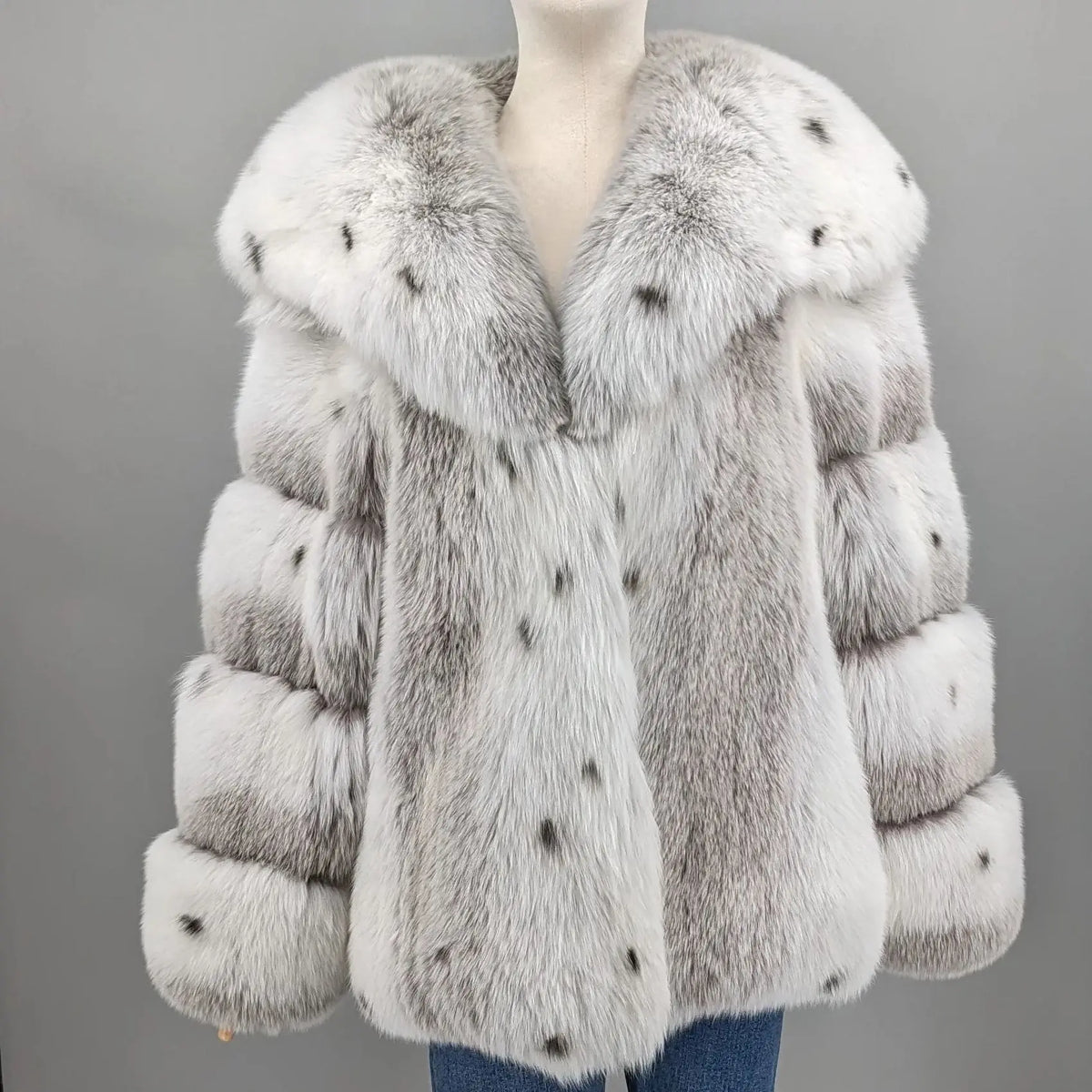Fox Fur Coat - Big Turn-Down Collar - Fox Fur - Lynx | KIMLUD