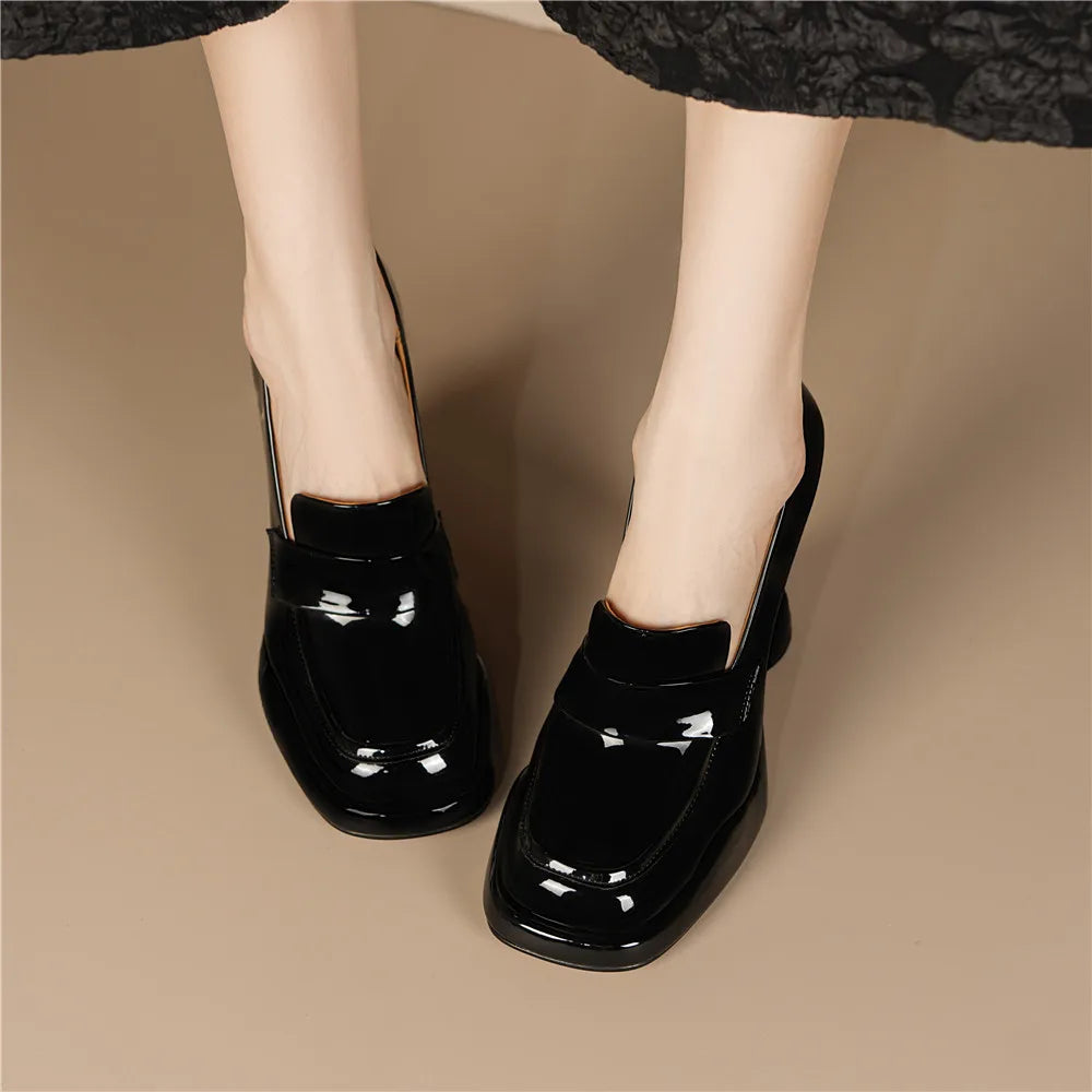 Aucegi New Concise Platform Square Toe Women's Pumps Strange Style Chunky High Heels Orange Non-slip Party Dress Wild Footwear