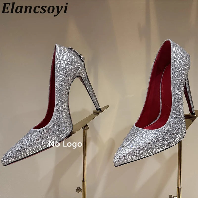 Leather Pumps With Metal High Heels Metal-Embellished Shaft Sculpted Pointed Toe — Gold | KIMLUD