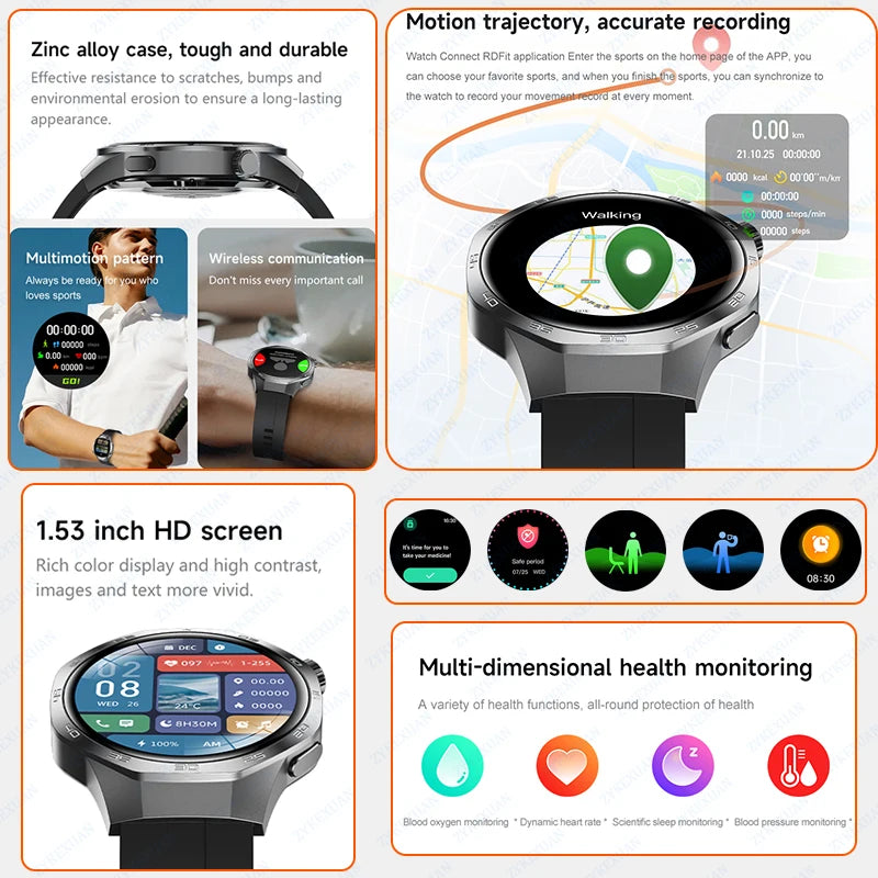 For Huawei Watch GT5 Pro Smart Watch 1.53 Inch HD AMOLED Screen NFC GPS Tracker Bluetooth Call Health Monitoring Watch Men Women