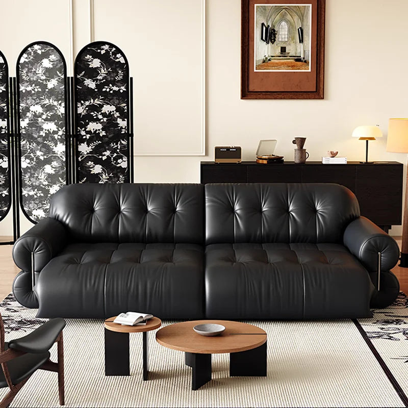 Leather Minimalist Modern Sectional Sofa With Smart Features — Black | KIMLUD