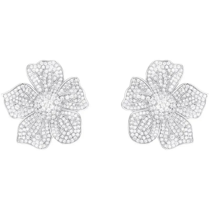 Earrings Sparkling Zirconia Inlaid Flower Earrings Zinc Alloy — Gold | KIMLUD