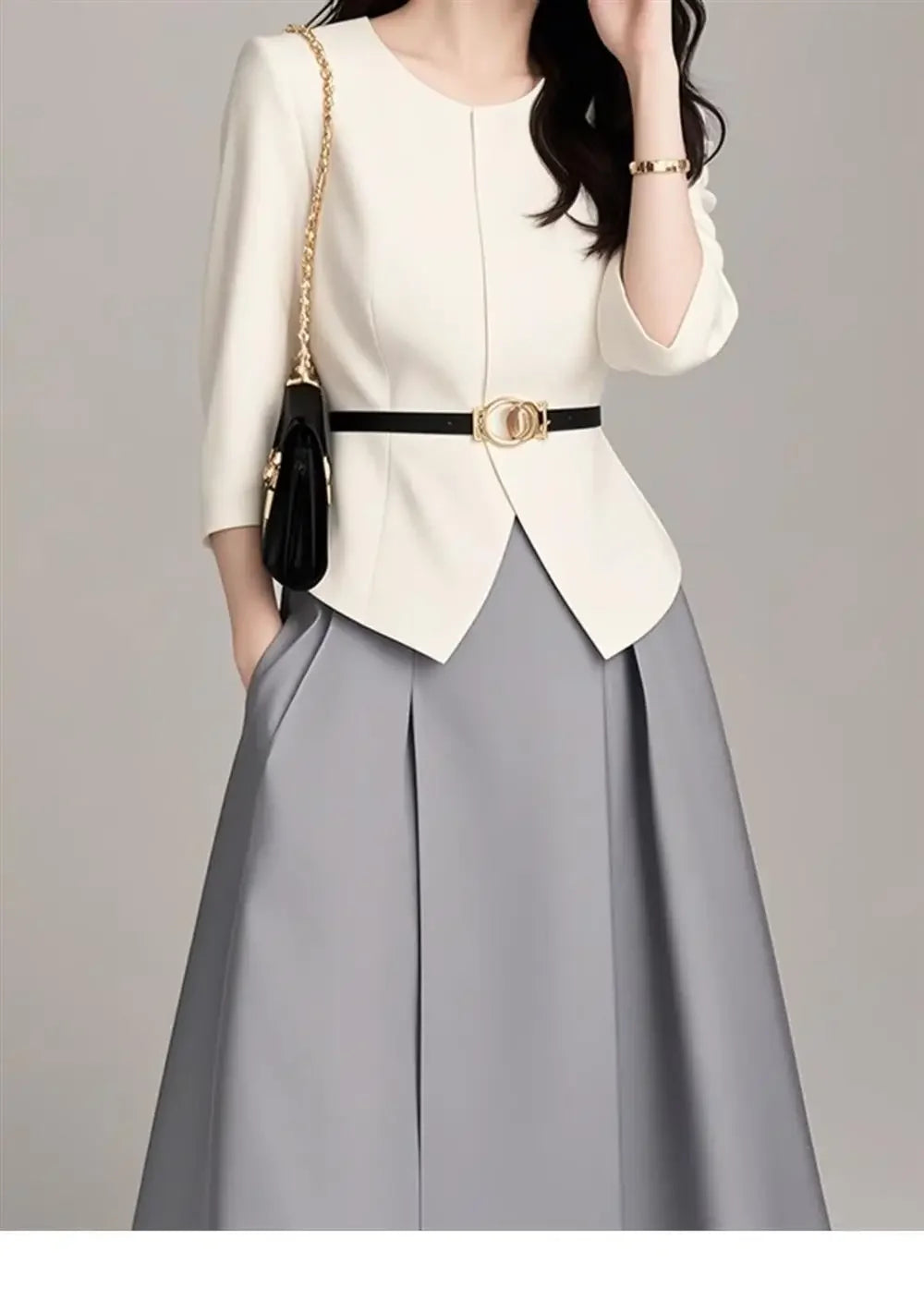 Elegant Commuter Women's Skirt Set Salt System Street Style Powerful Presence High Fashion Long Ankle Polyester Fiber