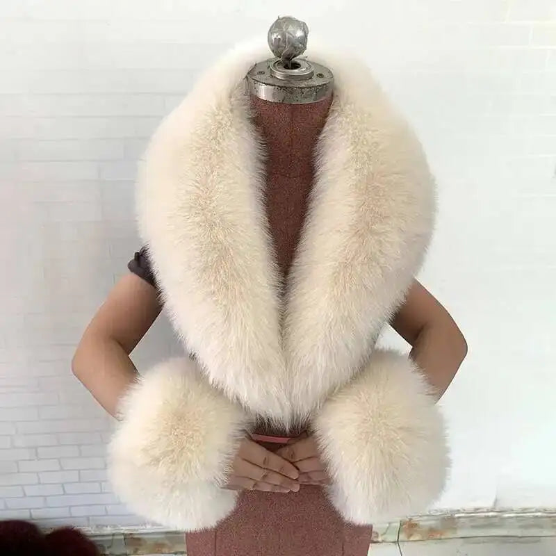 Real Fox Fur Collar Cuffs Set For Women Men Winter Neck Warmer Furry Scarf Fluffy Pelt Fur Shawl Coat Overcoat Fashion Accessory