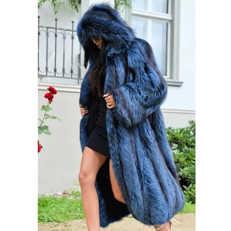 Fox Fur Coat – Hooded Full Pelt – Real Fox Fur X-Long | KIMLUD