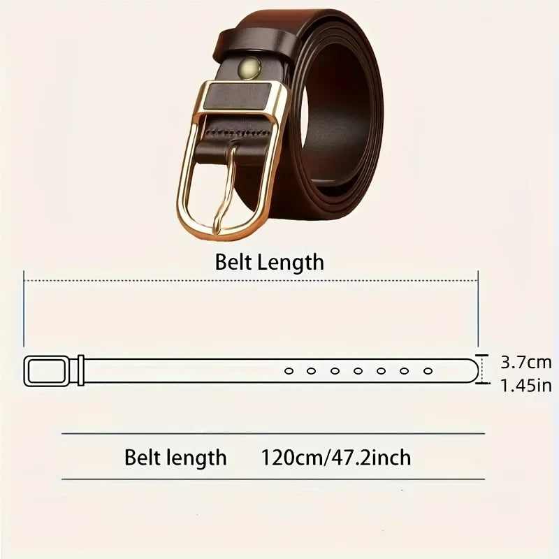 PU Leather Belt Coboy Style Pin Buckle 3.8cm Width For Everyday Business Casual — Dark | KIMLUD