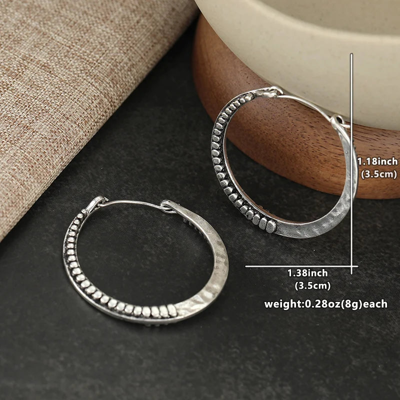 Hoop Earrings – Vintage Distressed Hammer-Embossed Bohemian – Copper – White | KIMLUD