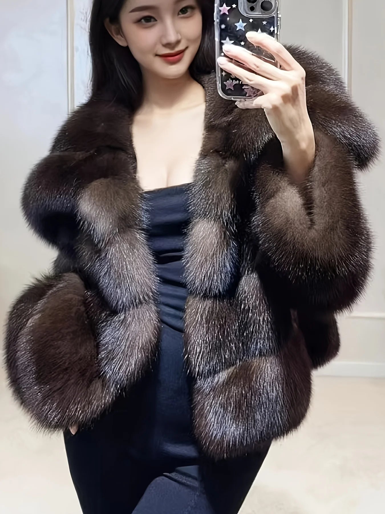 Coat – Imitation Fur Cropped Silhouette – Man-Made Fiber | KIMLUD