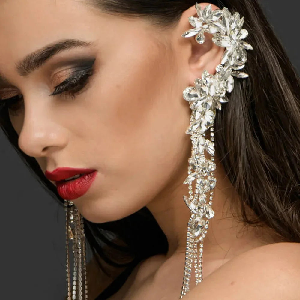 Tassel Geometric Ear Clips Without Piercing — Crystal | KIMLUD