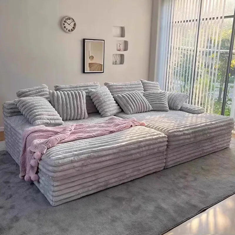 Velvet Cloud Striped Sofa Bed With Italian Minimalist Silhouette — Gray | KIMLUD