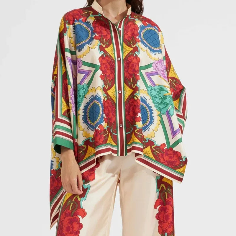 Two Piece Set – Irregular Geometric Print – Wide Leg – | KIMLUD