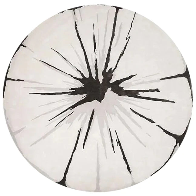Fluffy/100% Polyester Round Rug with Stripe Wilton Design — White | KIMLUD