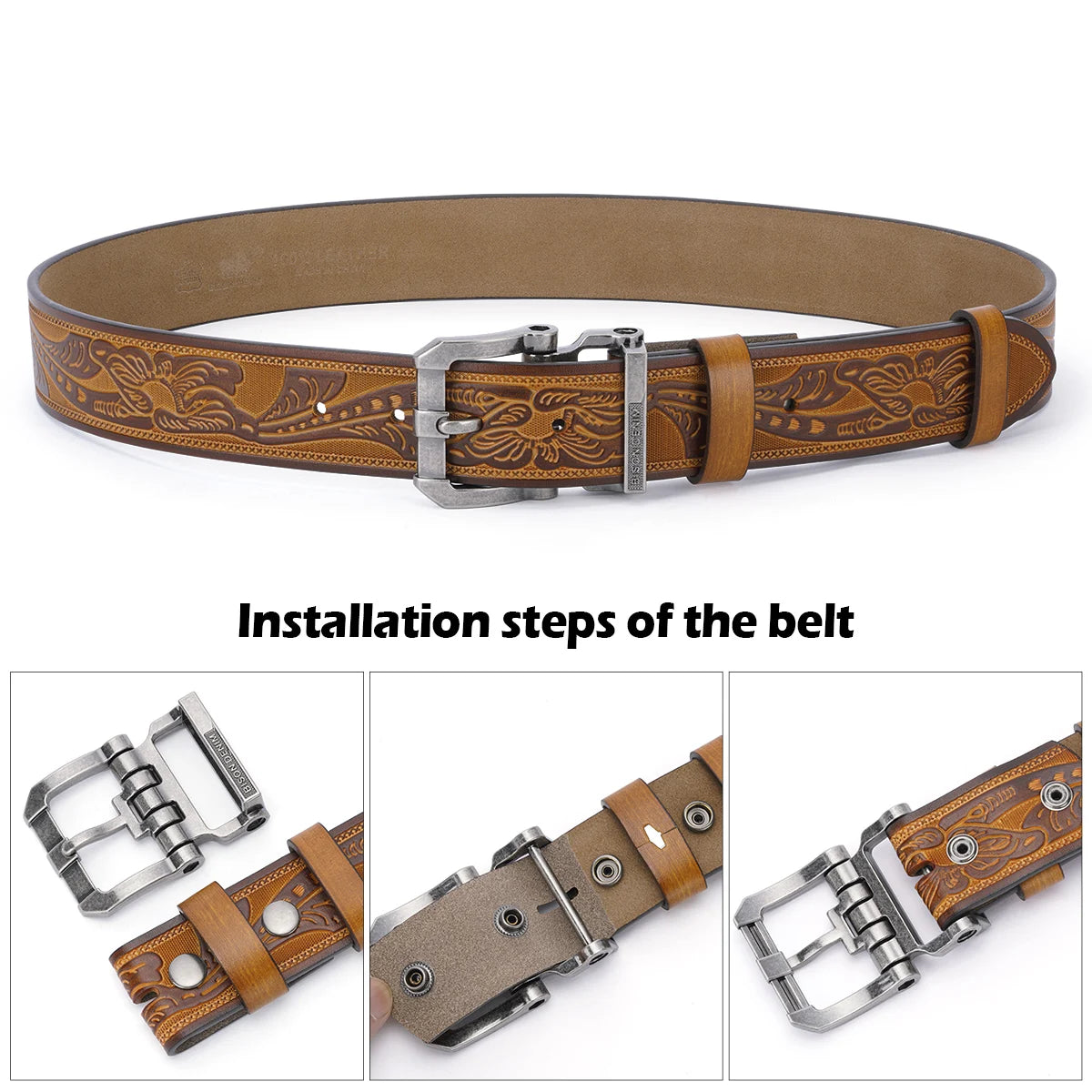 Cow Split Leather Belt Pin Buckle — Black | KIMLUD