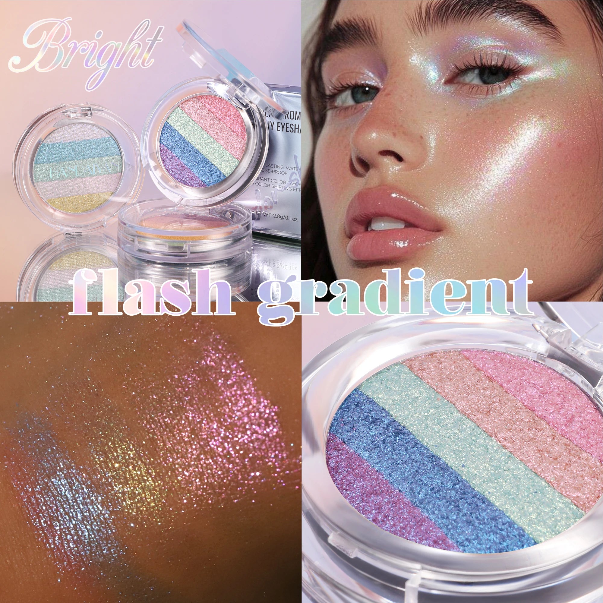HANDAIYAN 3-Color Chameleon Pearl Shimmer Eye Shadow High-Pigment Glow, Fluorescent Micro-Shimmer Eye Shadow