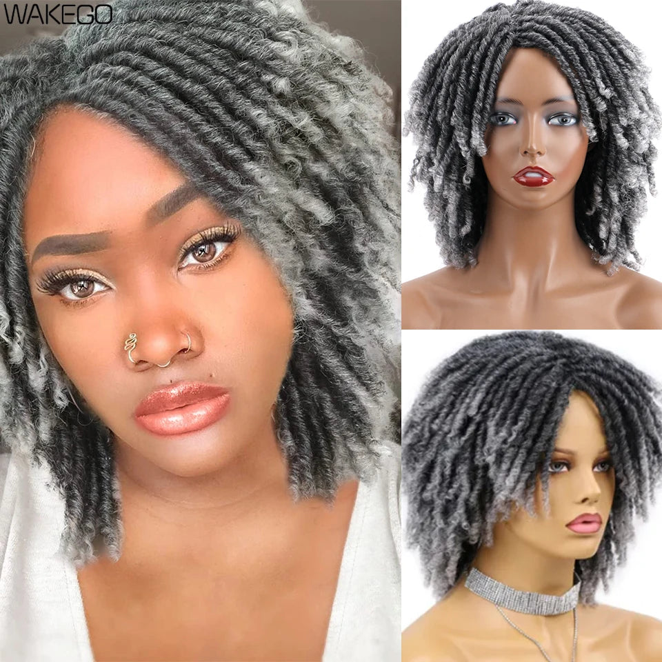 Short Dreadlock Wig Curly Synthetic Twist Faux Locs — Multicolor | KIMLUD