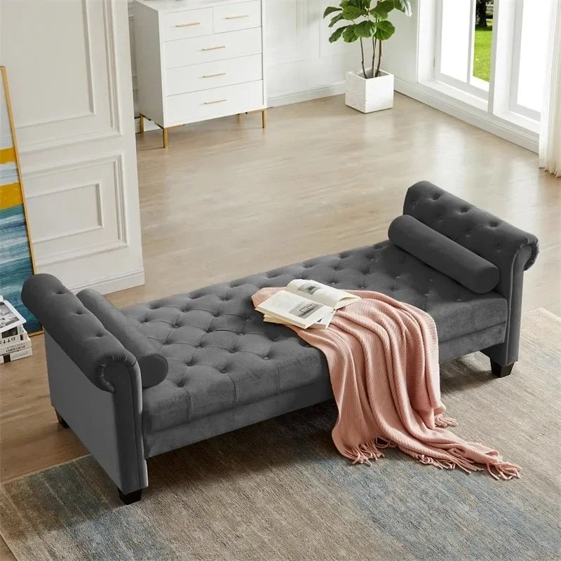 A Cotton Linen Bed End Stool Living Room Leisure Sofa Stool Soft Bag Pull Button Bench Door Door Shoe Stool