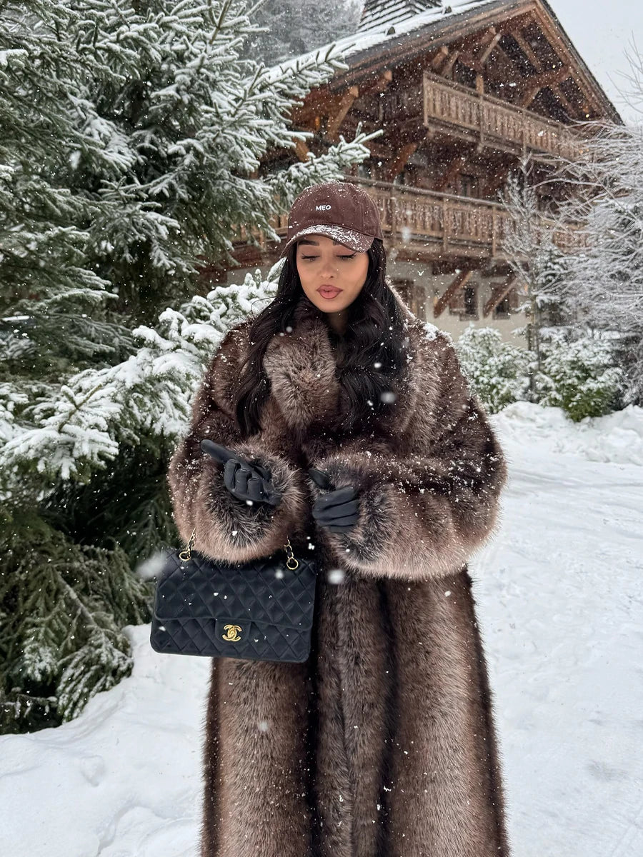 Faux Fur Coat – Gradient Stripes – Faux Fur – Brown Stripes Gradient | KIMLUD