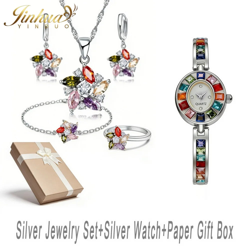 Sterling Silver Jewelry Set Windmill CZ — Turquoise | KIMLUD