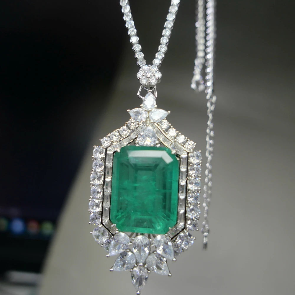 KQDANCE Large 20*26mm Green Stone Lab Emerald Pendant For All-matching CZ Diamonds Tennis Chain Necklaces Wedding Jewelry Woman