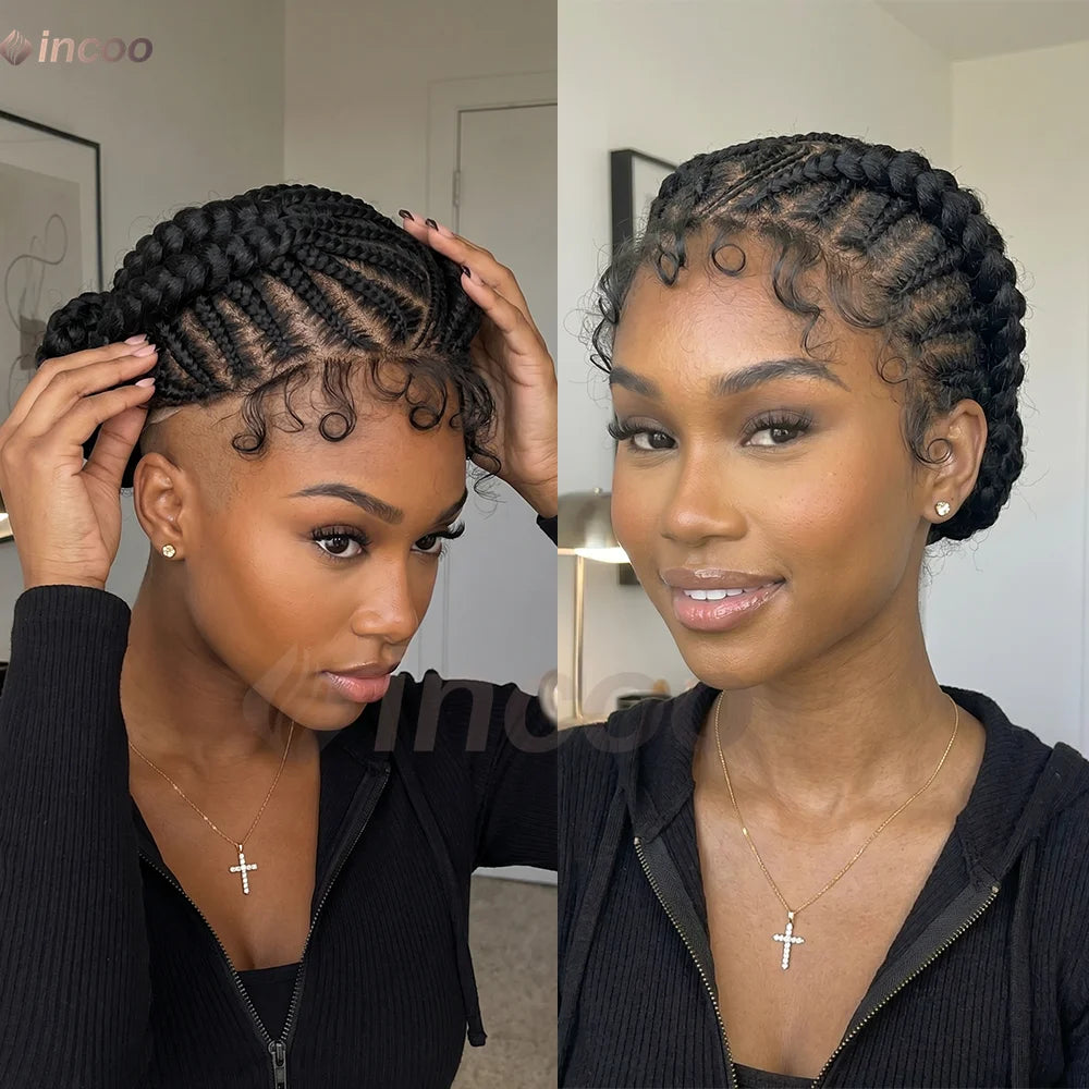 Full Lace Wig – Cornrow Braids – High Temp Fiber – 1B | KIMLUD