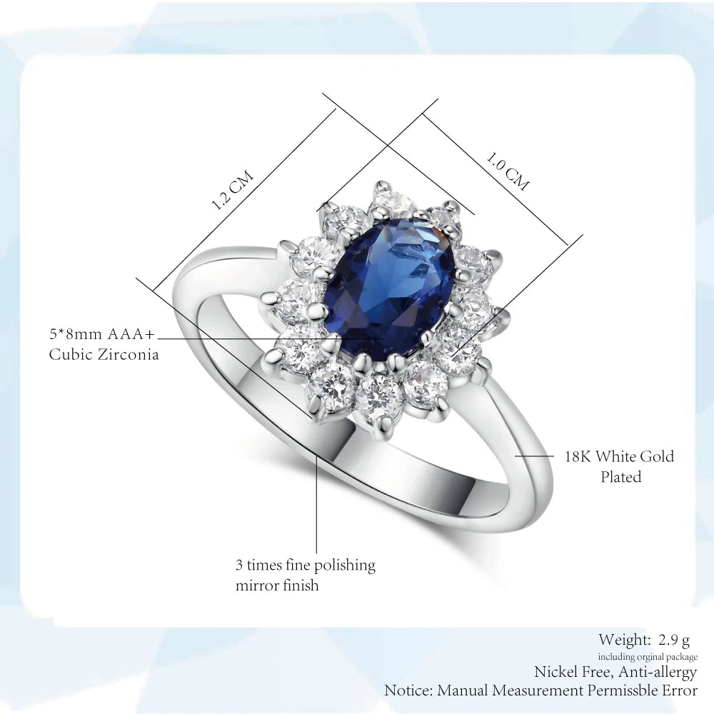 Cubic Zirconia Ring Twilight-Blue Center Stone Halo Setting Engagement Bridal Ring — Blue | KIMLUD