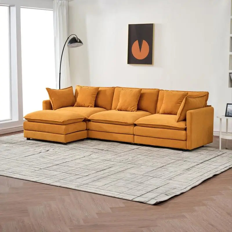 Modular Chenille Cloud Sofa L-Shaped 110-Inch — Orange | KIMLUD