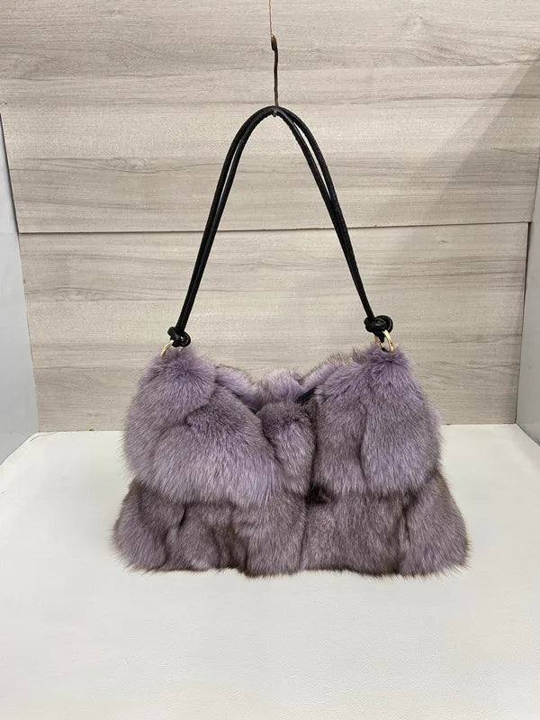 Winter Fox Fur Bag Women's  Bag Fashion  Handbag Ladies Bags Purses Women Shoulder Bag Real Silver Fox Fur Messenger Bags