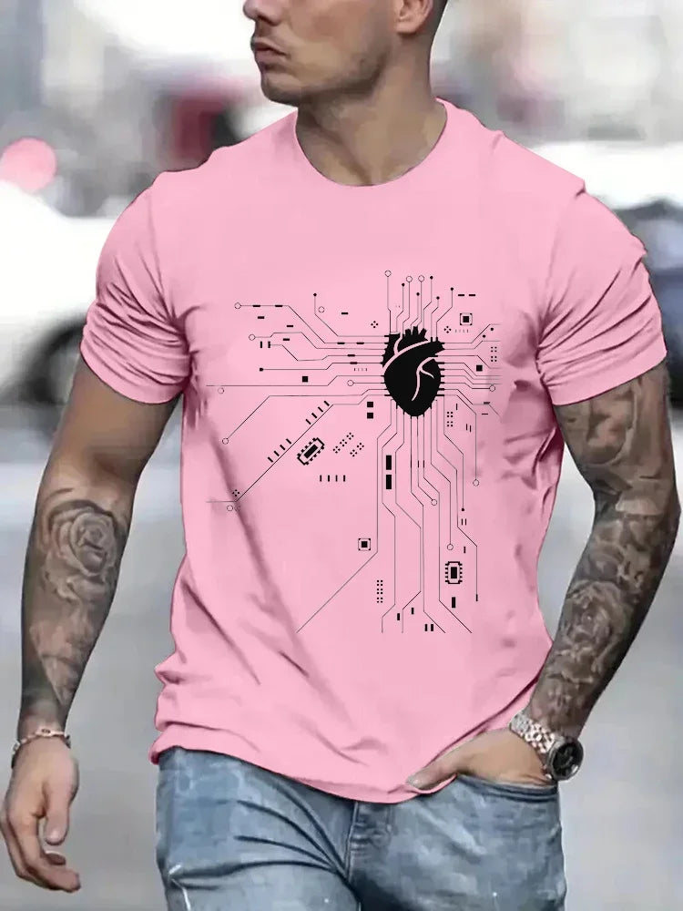 Graphic Cotton Circuit Diagram Tee — Black | KIMLUD