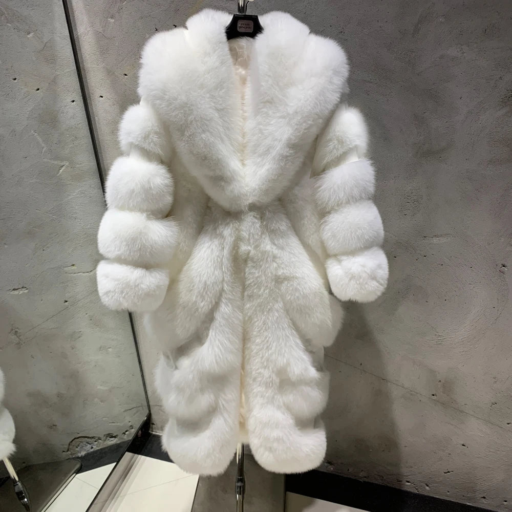 #2024 New Fur Coats Women Real Fox Fur Coat Long Sleeve Luxury Natural Fox Cloth Turn Down Collar 2023052