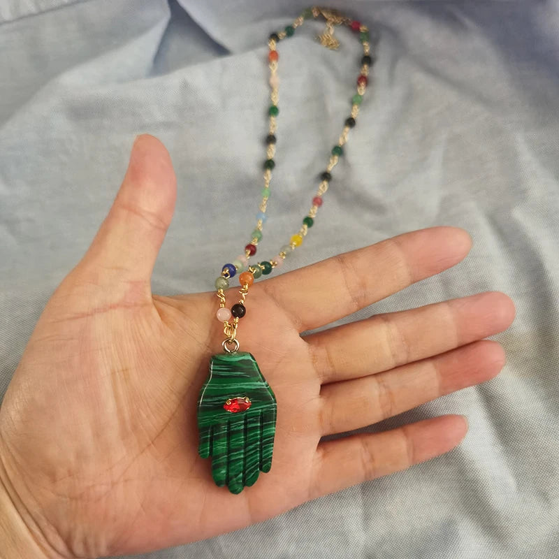 Malachite Two-Tone Horse Coin Necklace — Green | KIMLUD