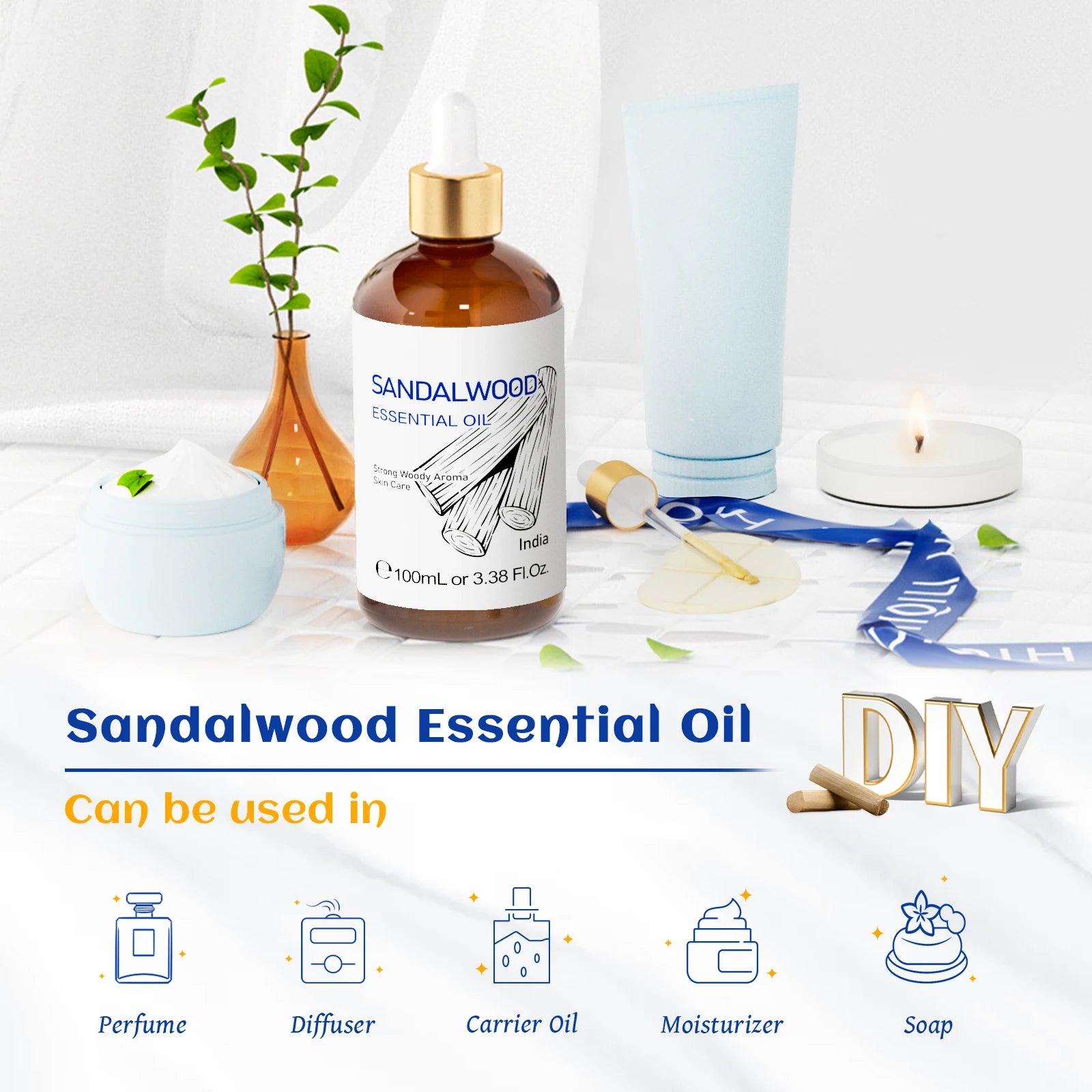 Sandalwood Essential Oil Blend With Lavender Jasmine Eucalyptus Peppermint Ylang Ylang Frankincense — Amber | KIMLUD