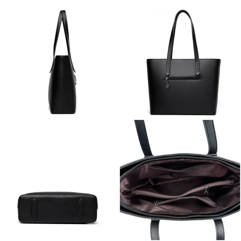 PU Leather Shoulder Bag Large Capacity — Black | KIMLUD