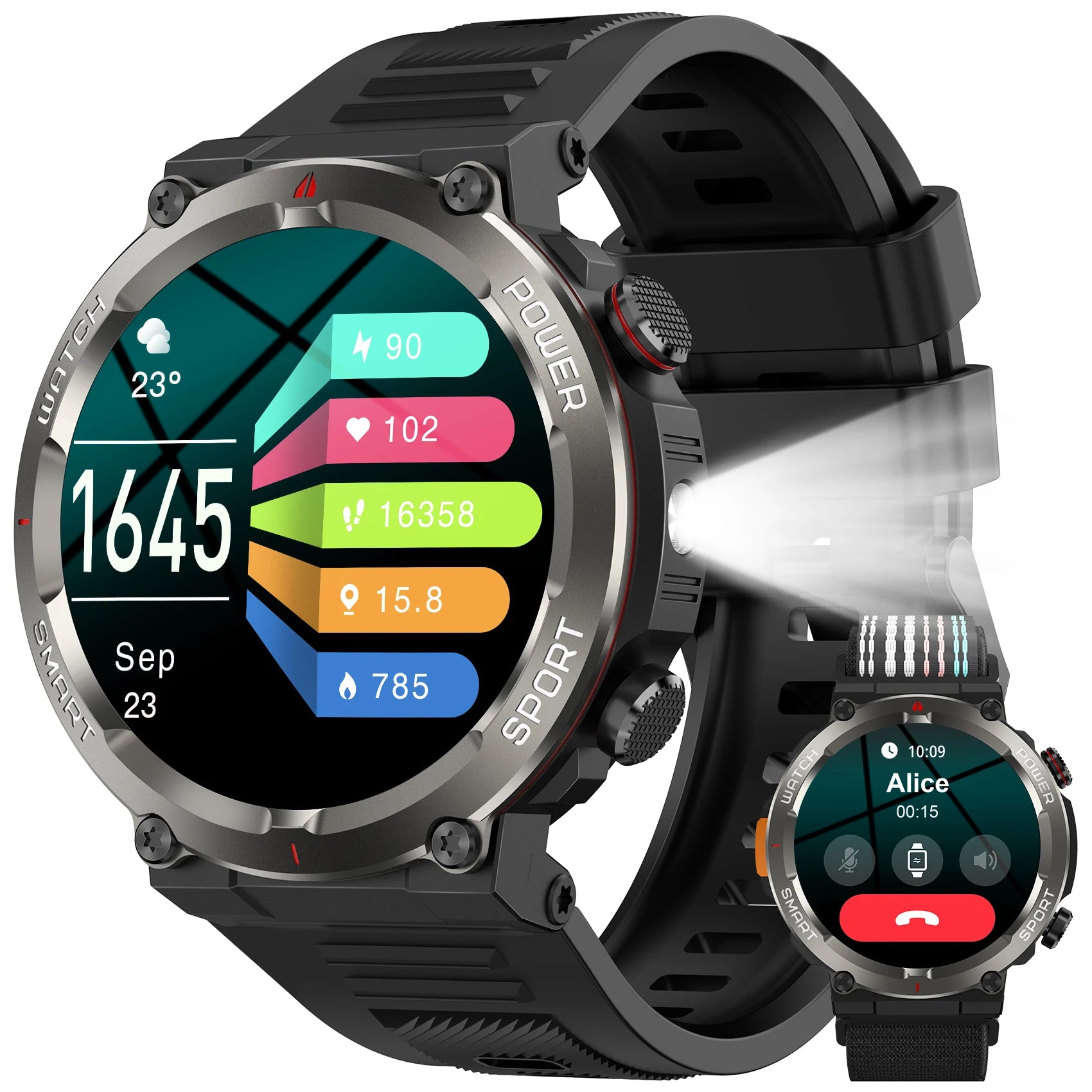Blackview W50 Pro Waterproof Smart Watch with LED Flashlight 960mAh Battery Life Bluetooth Call Outdoor Watches for Man Woman