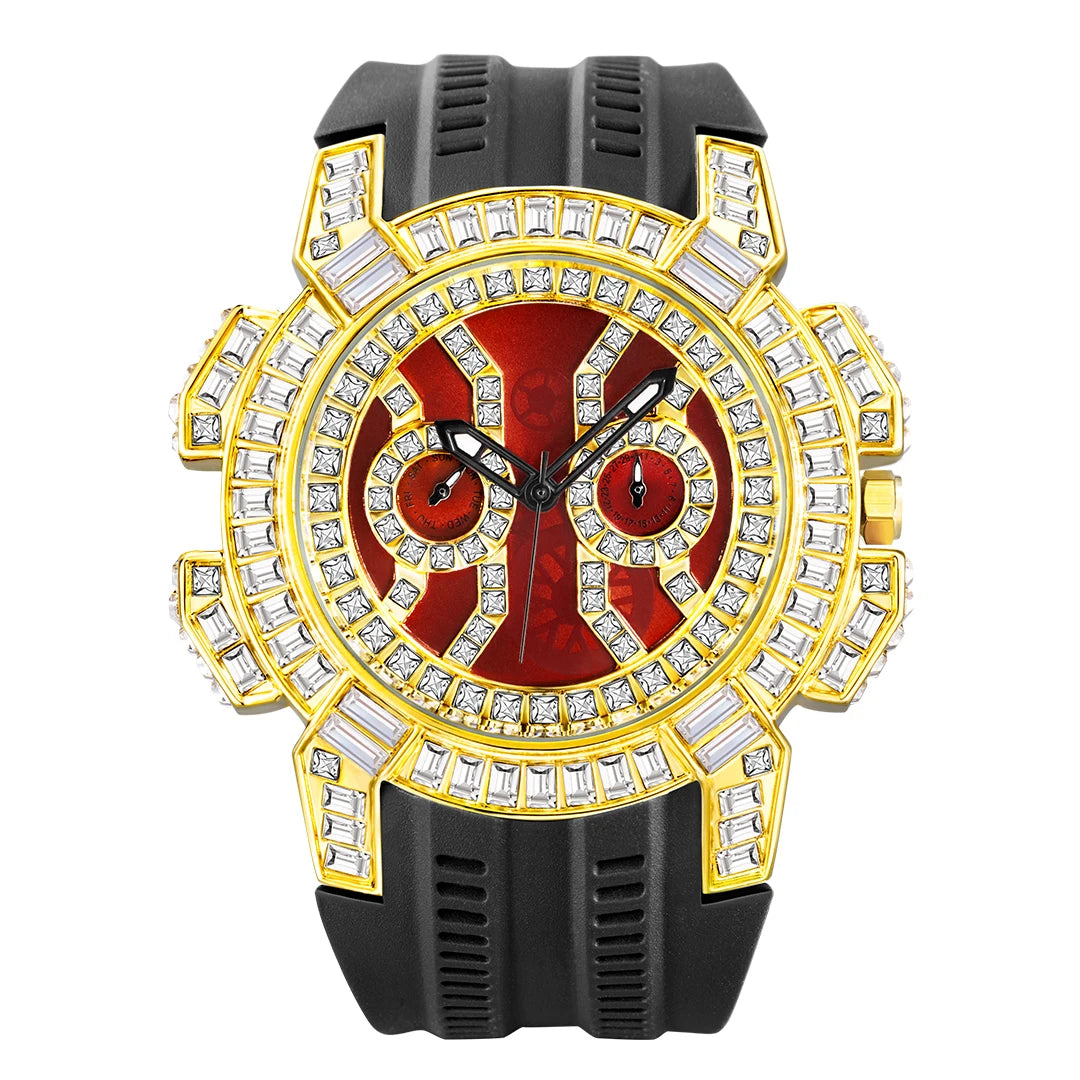 MISSFOX New Red Quartz Watch For Men Luxury Hip Hop Streetwear Clock Waterproof Diamond Watches AAA Quartz Men's Wristwatches