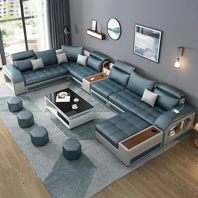 A Modern living room sectional sofas couches fabric sofa couch bed set U shape 7 seater living room Furniture designs factory
