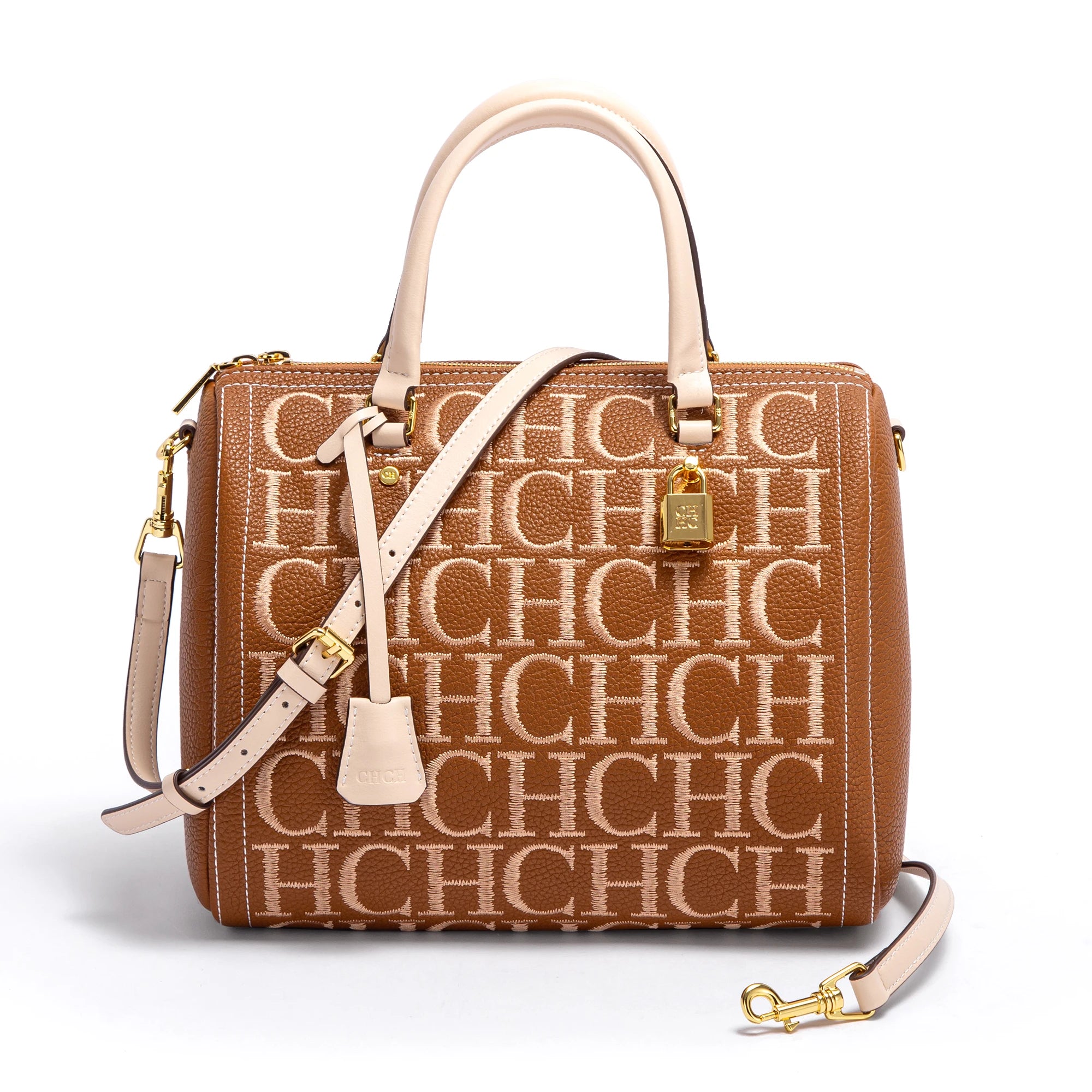 Pebbled PU Shoulder Bag Embroidered Letter Design — Brown | KIMLUD