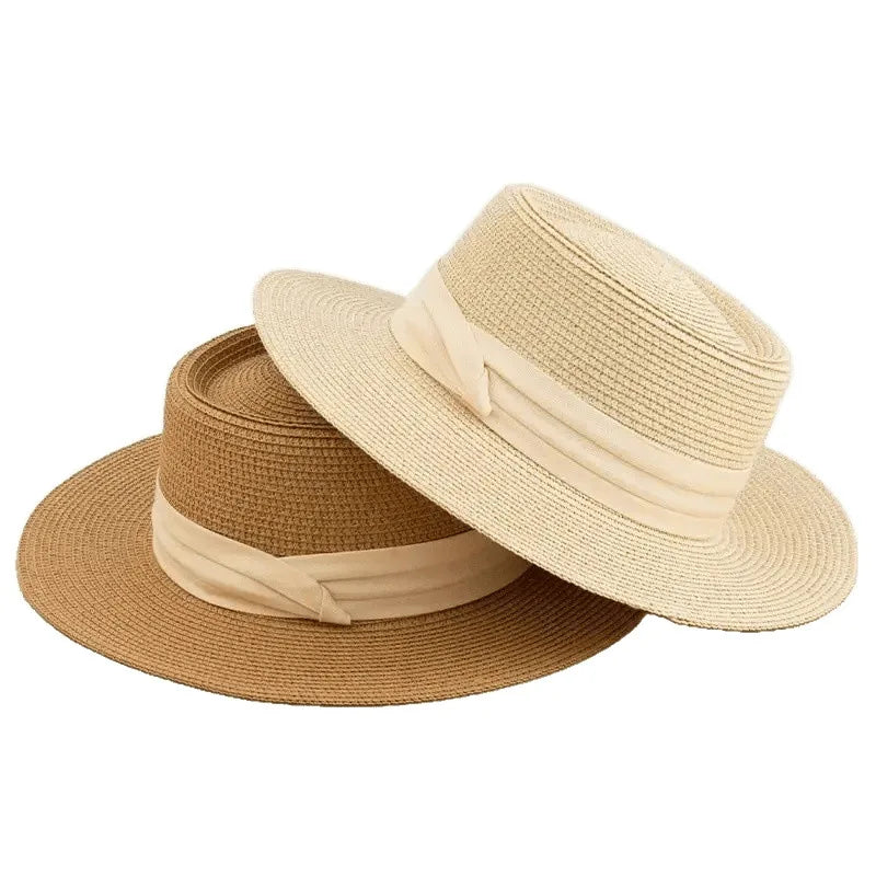 Wide Brim Hats Ribbon Straw Sun Protection — Natural | KIMLUD