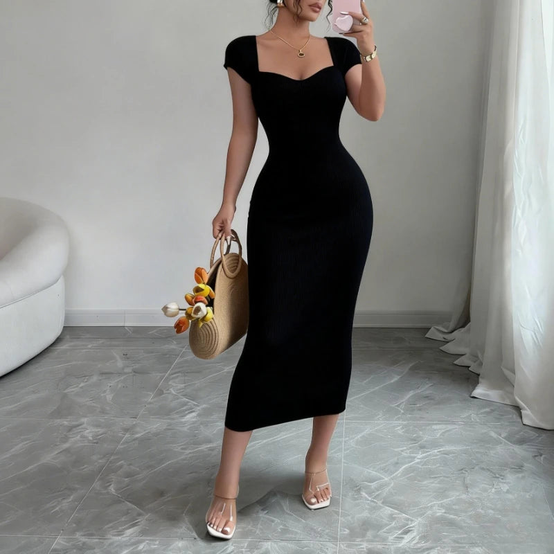 Knit Ribbed Bodycon Midi Dress Sleek — Purple | KIMLUD