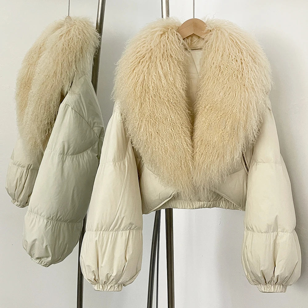 Down Coat – Real Fox Fur Trim – Duck Down – Natural | KIMLUD