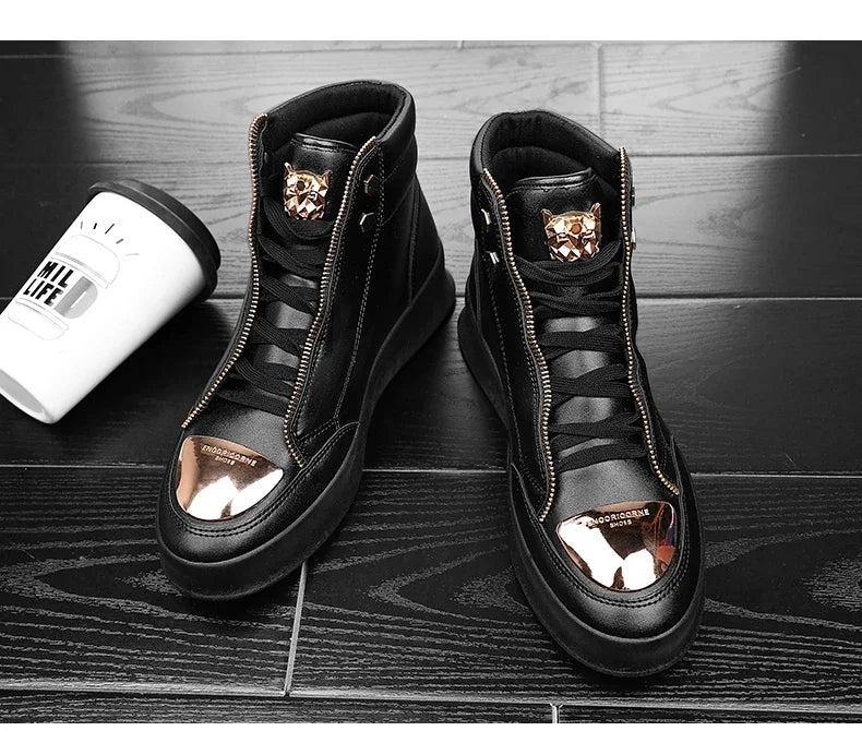 KIMLUD, High Top Casual Shoes Men Sneakers 2024 Fashion Skateboard Shoes Leopard Platform Shoe Sport Training Shoes Men's Ankle Boots, KIMLUD Womens Clothes