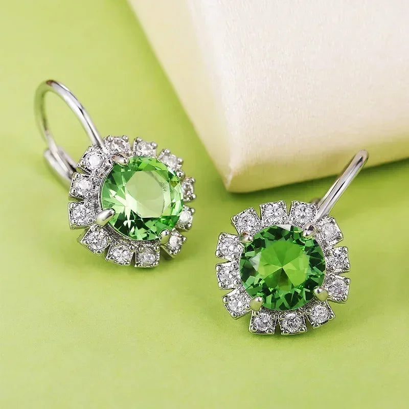 Cubic Zirconia Drop Earrings Water-Drop Inlaid — Emerald | KIMLUD