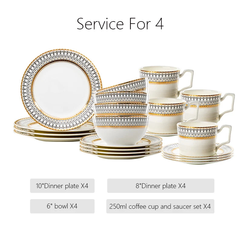 Nordic Bone China Dinner Plates Set Rimmed In Gold — White | KIMLUD