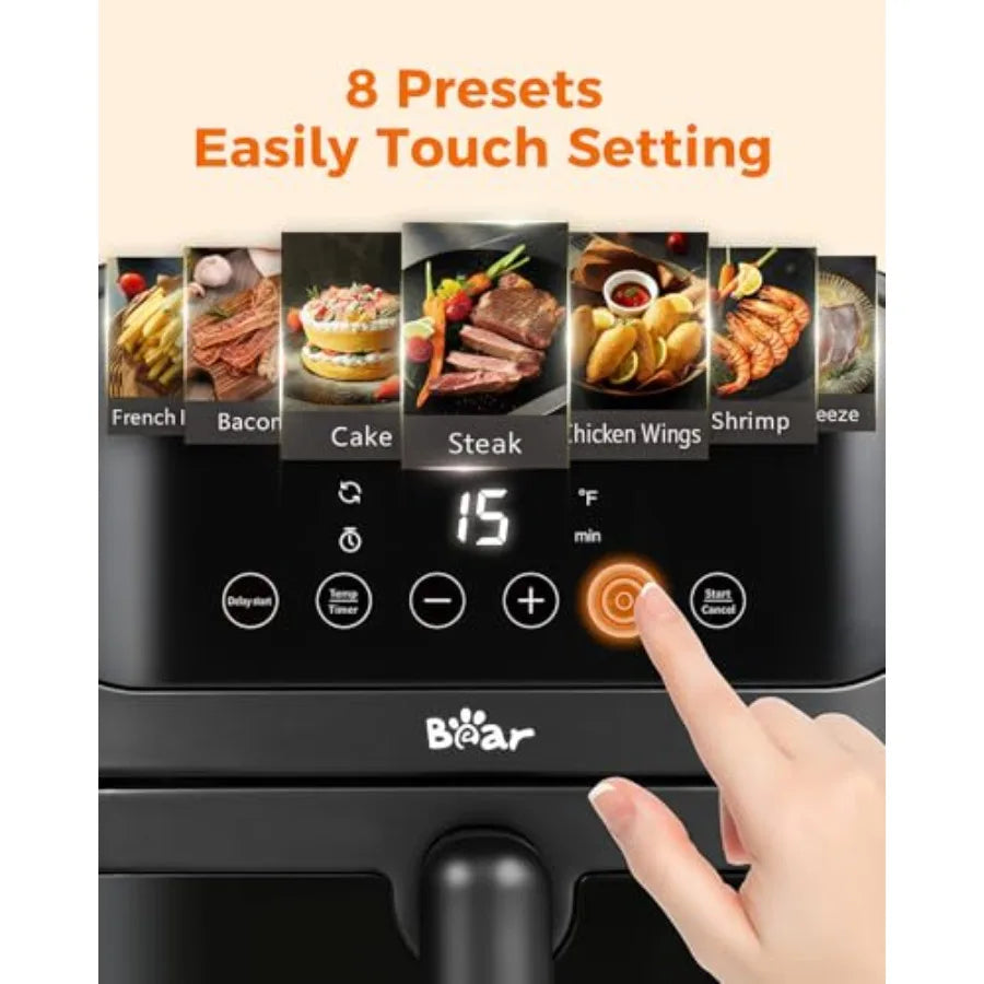 Air Fryer with Stainless Steel Construction and 8 Presets for Rapid Family Meals 6.4Qt Large Capacity Featuring Visible Window