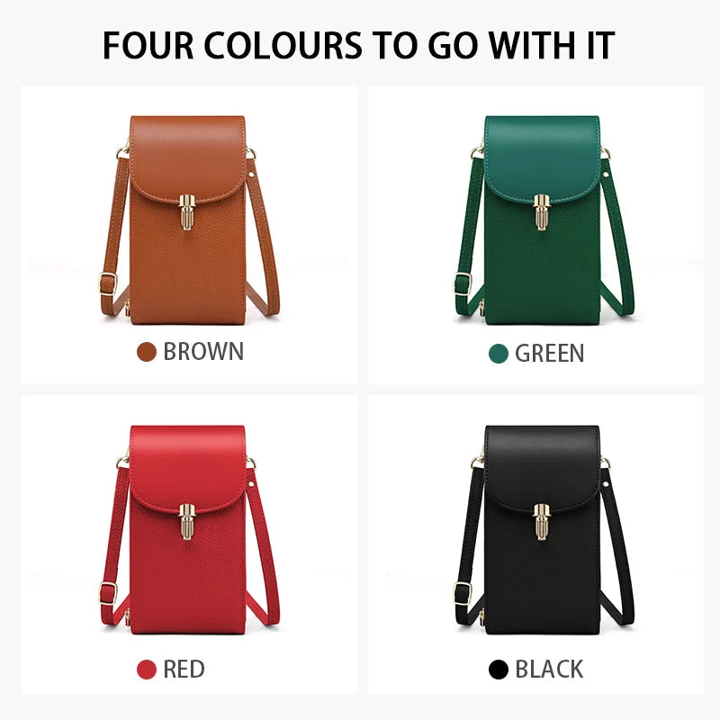 Crossbody Bag – 8 Card Slots – Genuine Leather – Lychee Pattern | KIMLUD