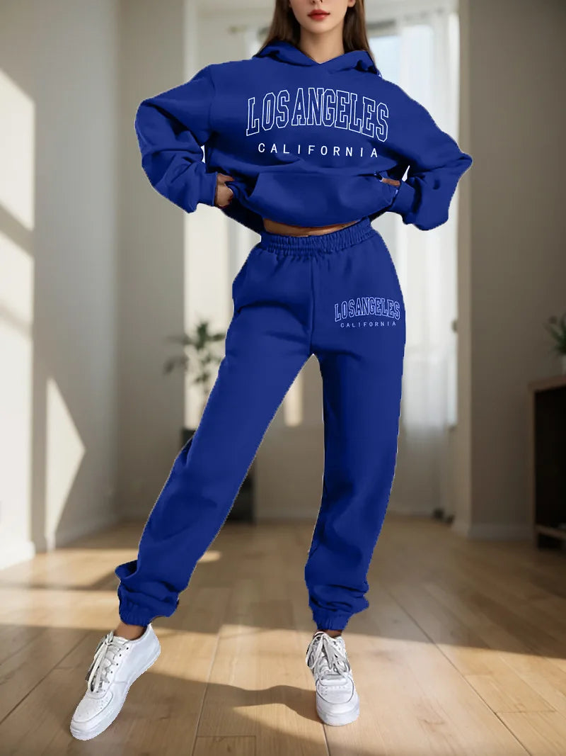 Two Piece Hoodie Set – Letter Print – Loose – Hooded | KIMLUD